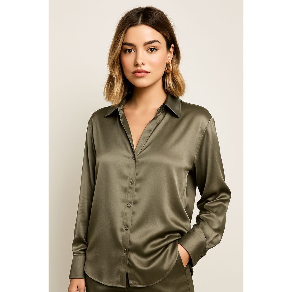 H&M Silky V-Neck Button Down Blouse